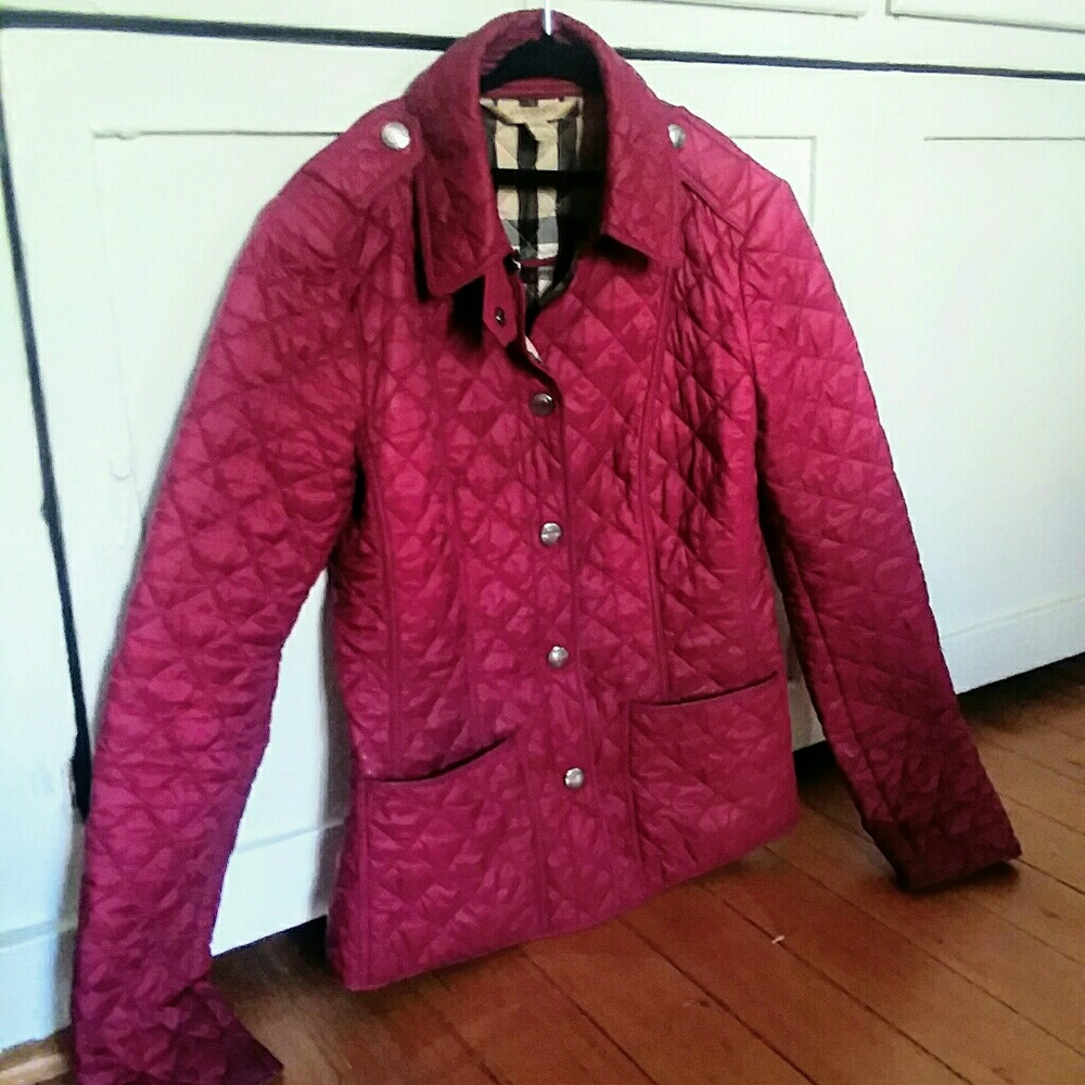 Wine Burgundy Burberry Quilted Riding Coat XS
